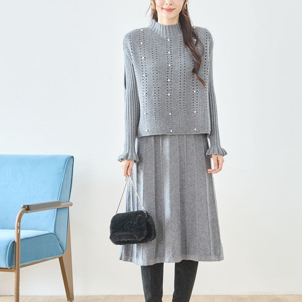 ワンピース ベスト セットアップ ニット 無地 ゆったり 体型カバー 秋 冬 M L