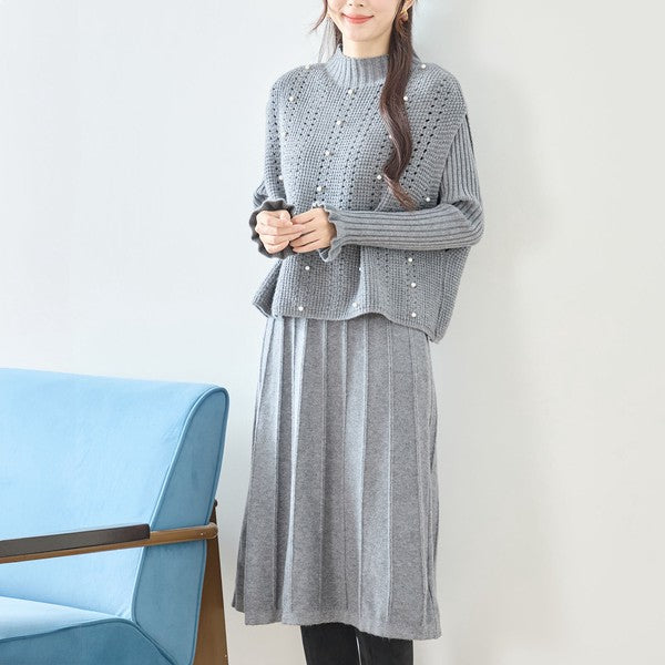 ワンピース ベスト セットアップ ニット 無地 ゆったり 体型カバー 秋 冬 M L