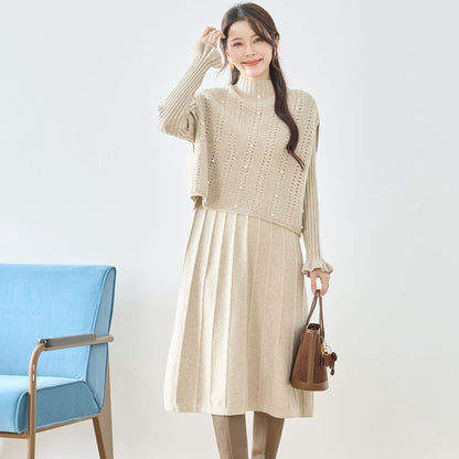 ワンピース ベスト セットアップ ニット 無地 ゆったり 体型カバー 秋 冬 M L