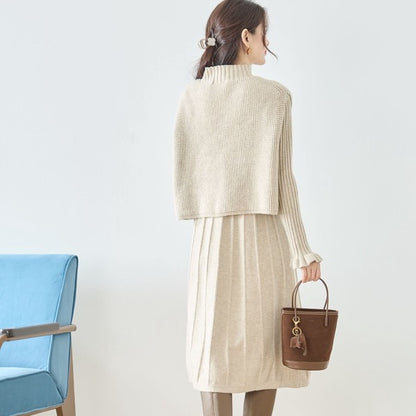 ワンピース ベスト セットアップ ニット 無地 ゆったり 体型カバー 秋 冬 M L