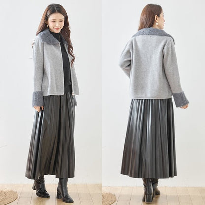 アウター ニット ジャケット カーディガン ファー リブ ジップ ゆったり 体型カバー 秋 冬 L LL