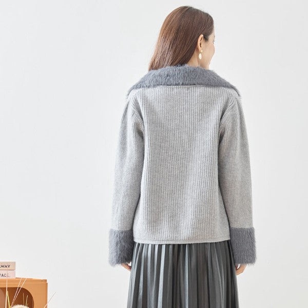 アウター ニット ジャケット カーディガン ファー リブ ジップ ゆったり 体型カバー 秋 冬 L LL
