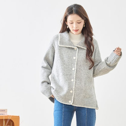 アウター ニット カーディガン 襟付き 配色 ゆったり 体型カバー 秋 冬 M L