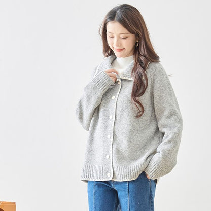 アウター ニット カーディガン 襟付き 配色 ゆったり 体型カバー 秋 冬 M L