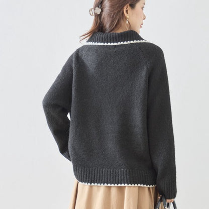 アウター ニット カーディガン 襟付き 配色 ゆったり 体型カバー 秋 冬 M L