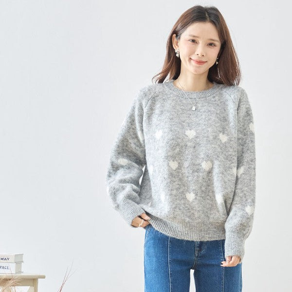 トップス ニット プルオーバー ハート柄 ゆったり 体型カバー 秋 冬 M L
