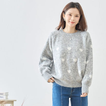 トップス ニット プルオーバー ハート柄 ゆったり 体型カバー 秋 冬 M L
