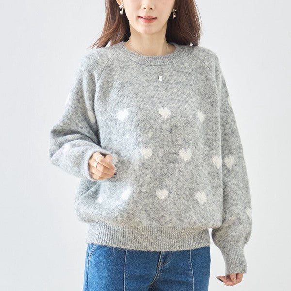 トップス ニット プルオーバー ハート柄 ゆったり 体型カバー 秋 冬 M L