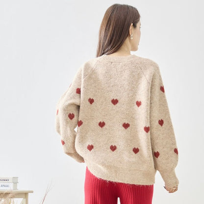 トップス ニット プルオーバー ハート柄 ゆったり 体型カバー 秋 冬 M L