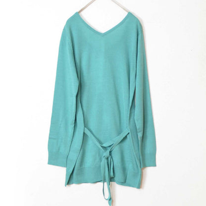 【SALE】リボン ブローチ付 ロング カーディガン ゆったり 体型カバー 羽織り 秋 冬 M