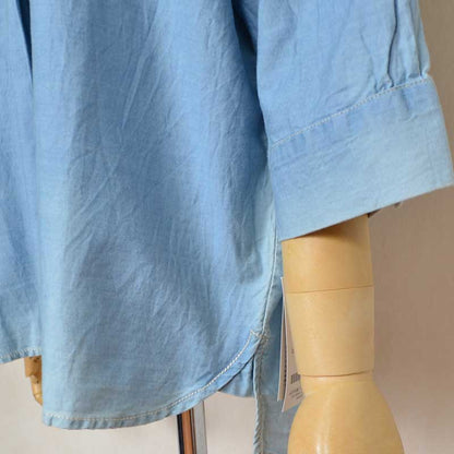 【M〜3L】綿100% 涼感デニム スキッパーブラウス 7分袖 チュニック ヴィンテージ加工 体型カバー