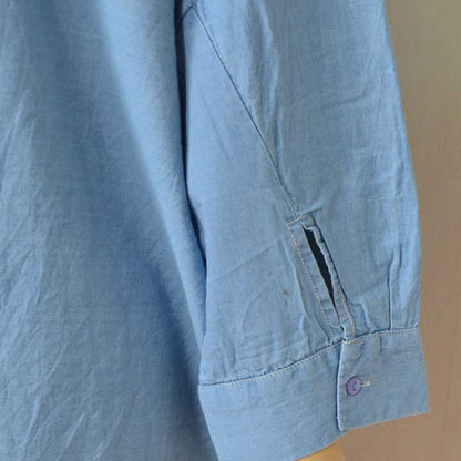【M〜3L】綿100% 涼感デニム スキッパーブラウス 7分袖 チュニック ヴィンテージ加工 体型カバー
