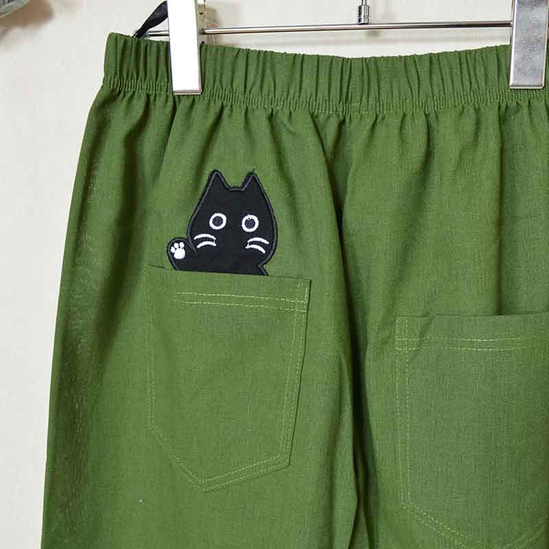 【M～L/L～LL】猫ワッペン付きワイドパンツ｜後ろ姿もキュートな大人カジュアル（31310）