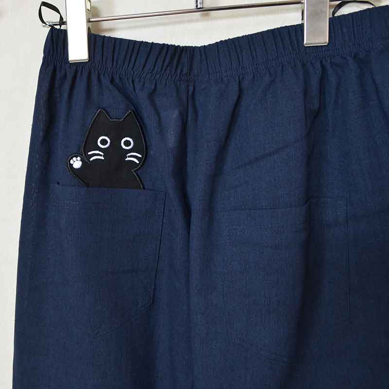 【M～L/L～LL】猫ワッペン付きワイドパンツ｜後ろ姿もキュートな大人カジュアル（31310）