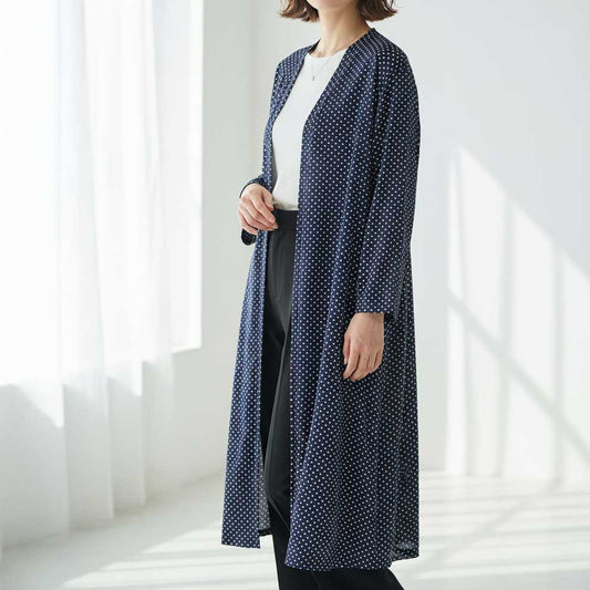 ドット シフォン トッパー カーディガン ロング丈 透け感 羽織り フリー