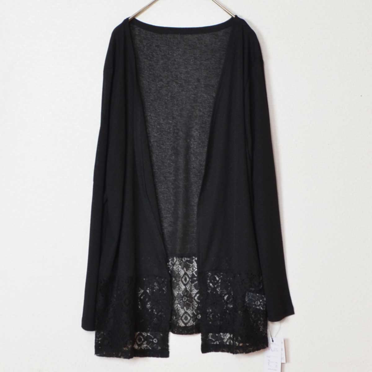 裾レース 切り替え トッパー カーディガン 長袖 ゆったり 体型カバー 羽織り M-L