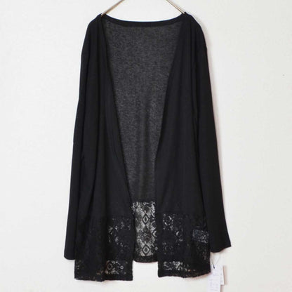 裾レース 切り替え トッパー カーディガン 長袖 ゆったり 体型カバー 羽織り M-L