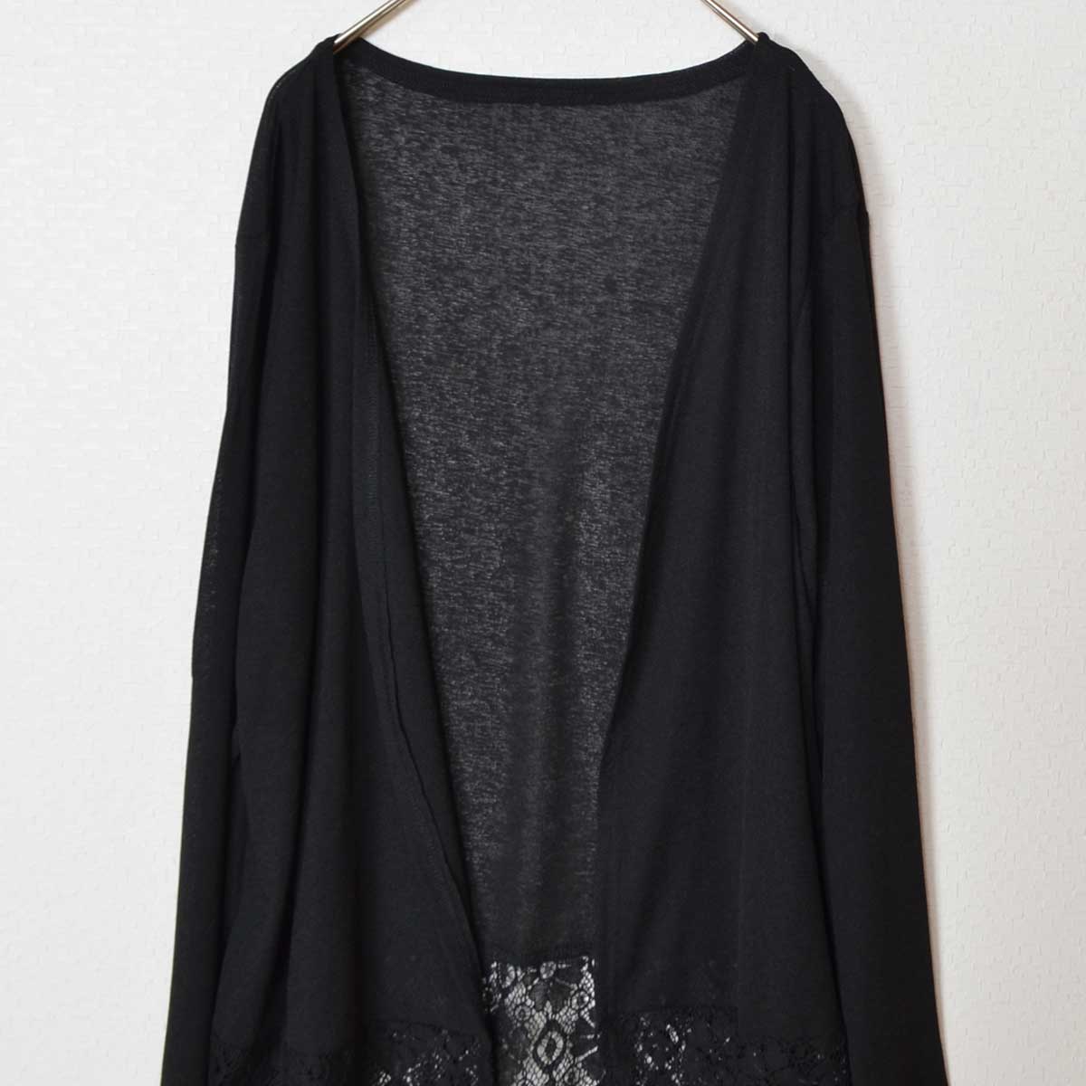 裾レース 切り替え トッパー カーディガン 長袖 ゆったり 体型カバー 羽織り M-L