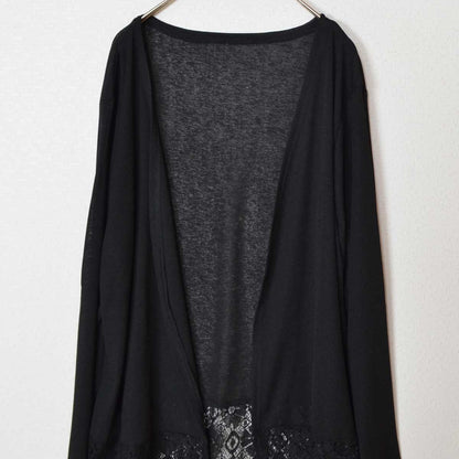 裾レース 切り替え トッパー カーディガン 長袖 ゆったり 体型カバー 羽織り M-L