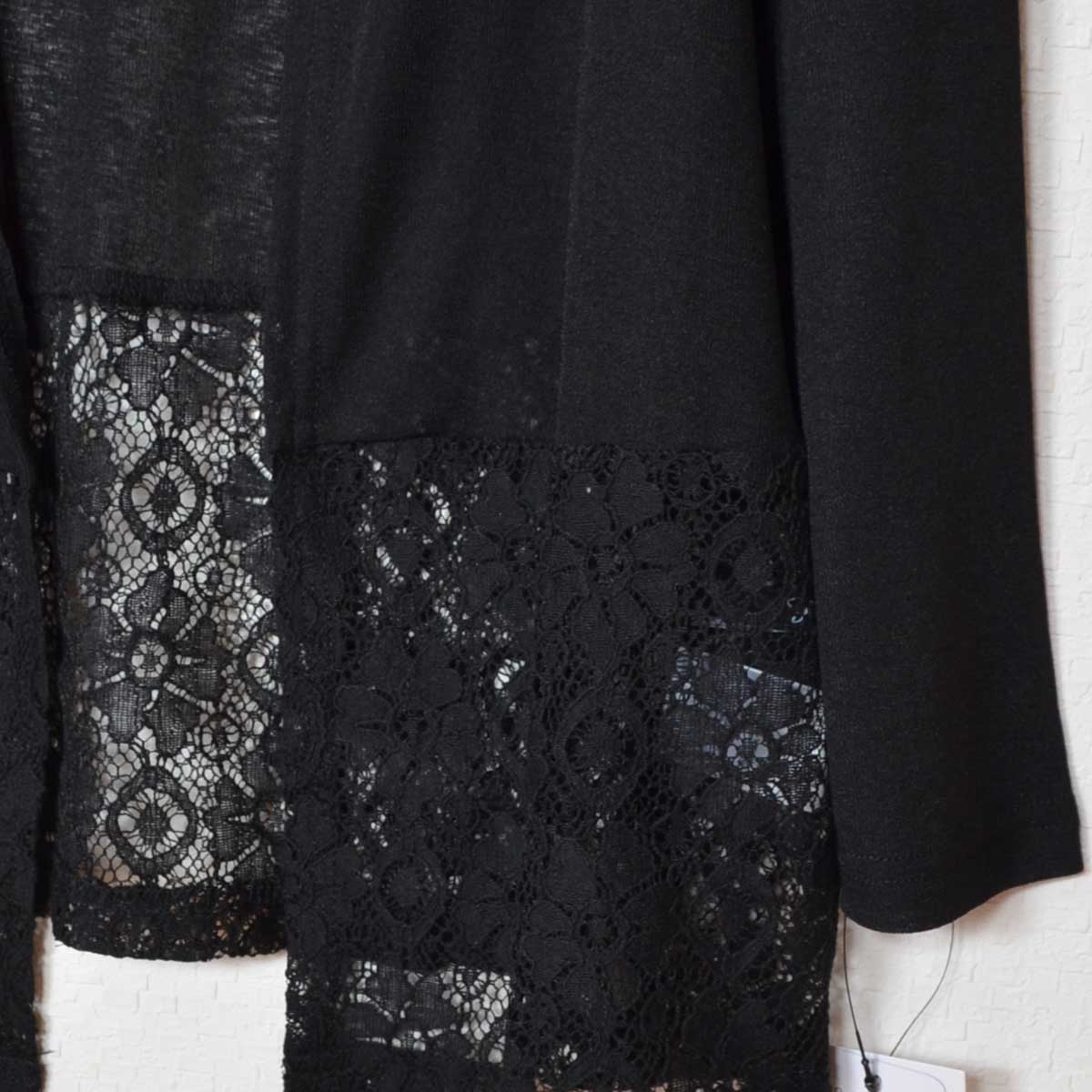 裾レース 切り替え トッパー カーディガン 長袖 ゆったり 体型カバー 羽織り M-L