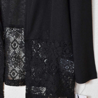 裾レース 切り替え トッパー カーディガン 長袖 ゆったり 体型カバー 羽織り M-L