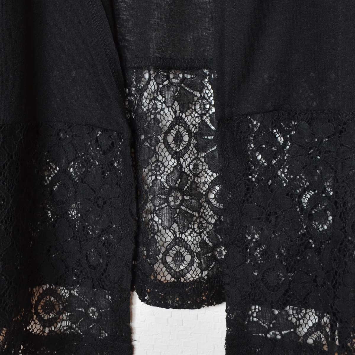裾レース 切り替え トッパー カーディガン 長袖 ゆったり 体型カバー 羽織り M-L