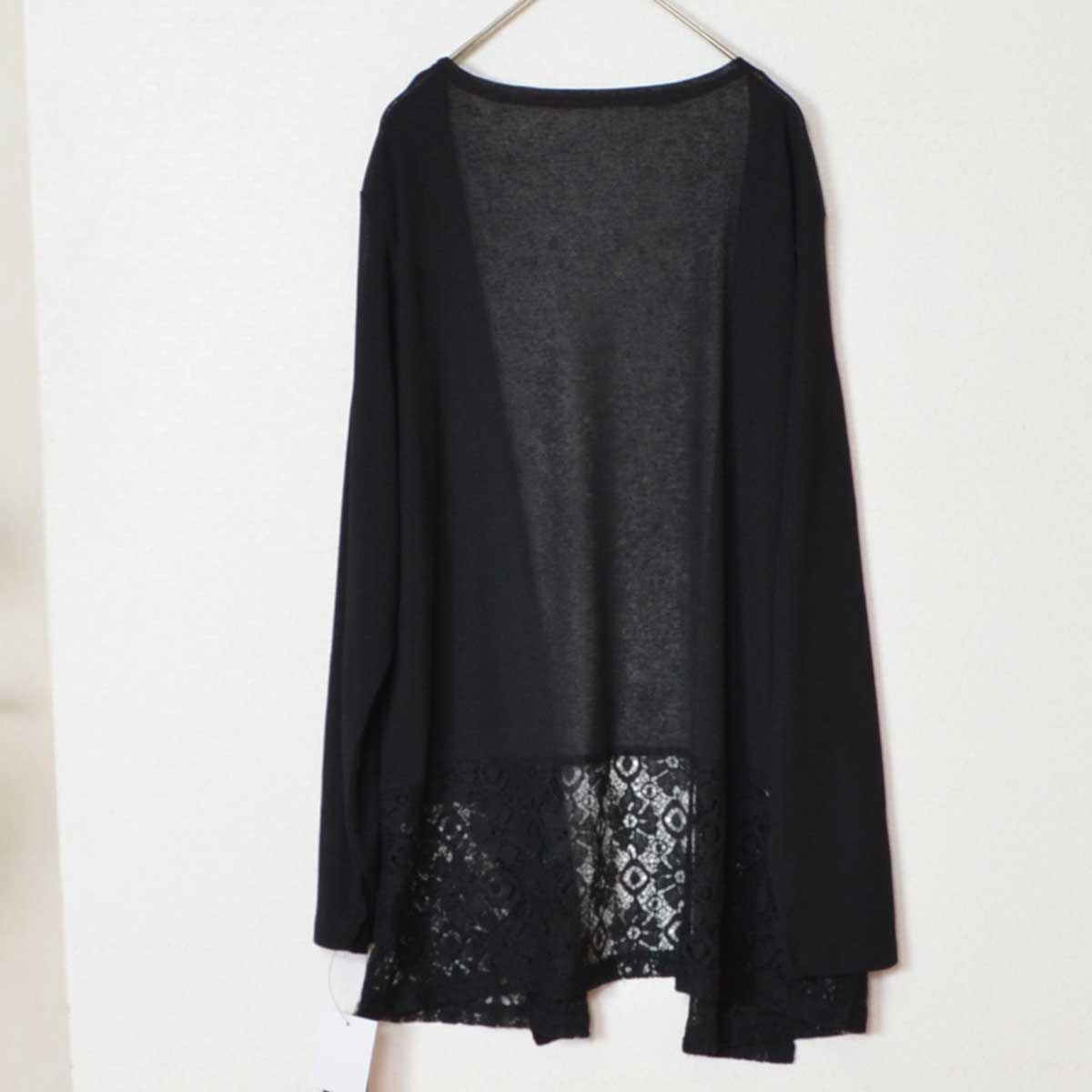 裾レース 切り替え トッパー カーディガン 長袖 ゆったり 体型カバー 羽織り M-L