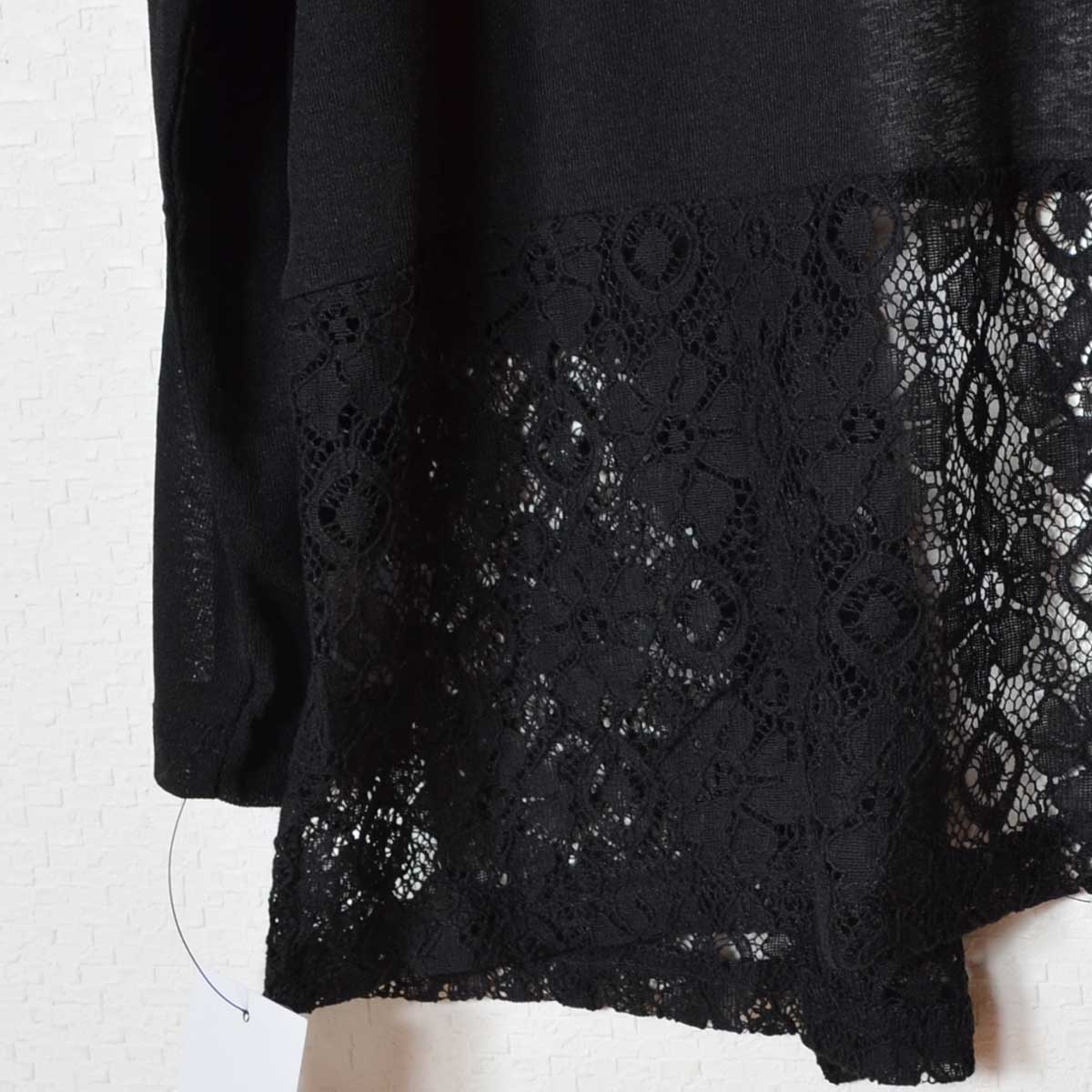 裾レース 切り替え トッパー カーディガン 長袖 ゆったり 体型カバー 羽織り M-L