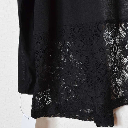 裾レース 切り替え トッパー カーディガン 長袖 ゆったり 体型カバー 羽織り M-L