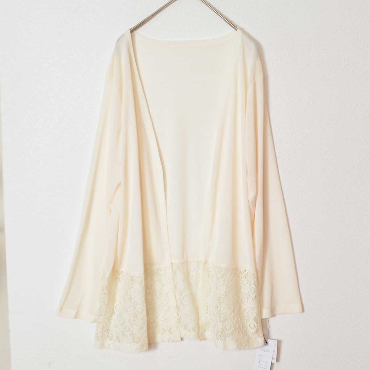 裾レース 切り替え トッパー カーディガン 長袖 ゆったり 体型カバー 羽織り M-L