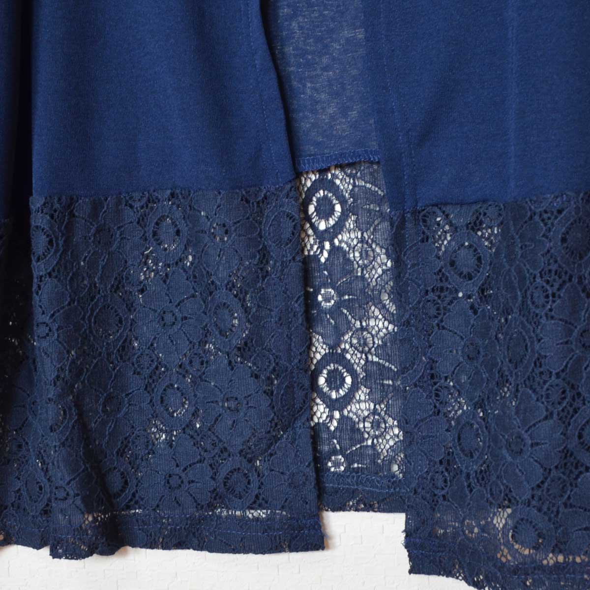 裾レース 切り替え トッパー カーディガン 長袖 ゆったり 体型カバー 羽織り M-L