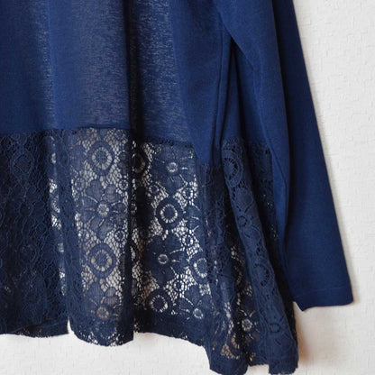 裾レース 切り替え トッパー カーディガン 長袖 ゆったり 体型カバー 羽織り M-L