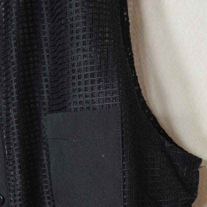 【M〜L】メッシュロングベスト 襟付き羽織りポケット付き 前開きロング丈 (N99-112)
