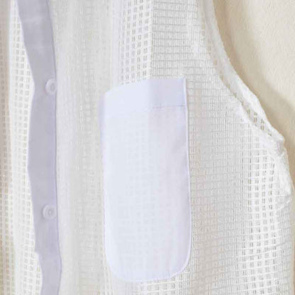 【M〜L】メッシュロングベスト 襟付き羽織りポケット付き 前開きロング丈 (N99-112)