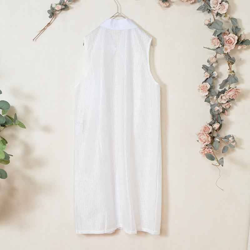 【M〜L】メッシュロングベスト 襟付き羽織りポケット付き 前開きロング丈 (N99-112)