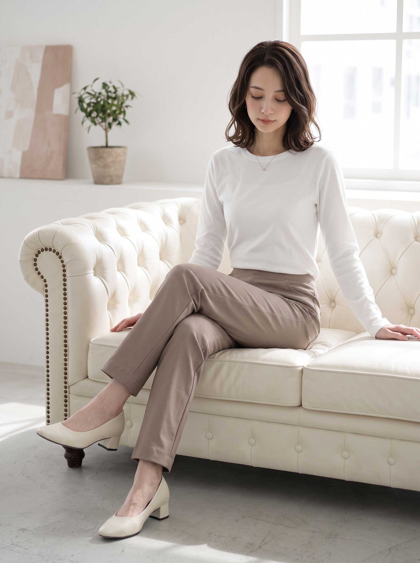日本製 プレミアムストレッチ テーパード パンツ ポケット付 美脚 すっきり 秋冬 M L LL