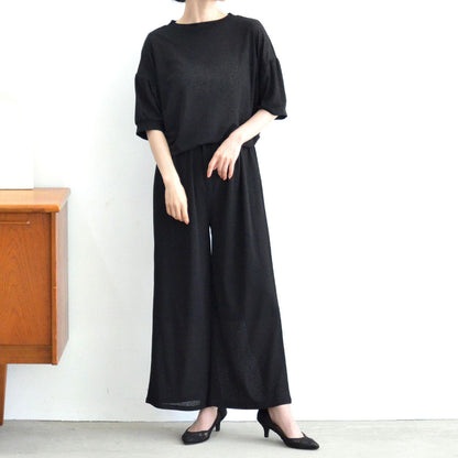 透け感ナシ地 チュニック＆ワイドパンツ セットアップ 2点セット 半袖 ゆったり M-L