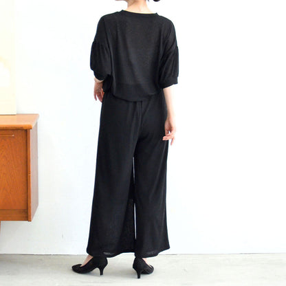 透け感ナシ地 チュニック＆ワイドパンツ セットアップ 2点セット 半袖 ゆったり M-L