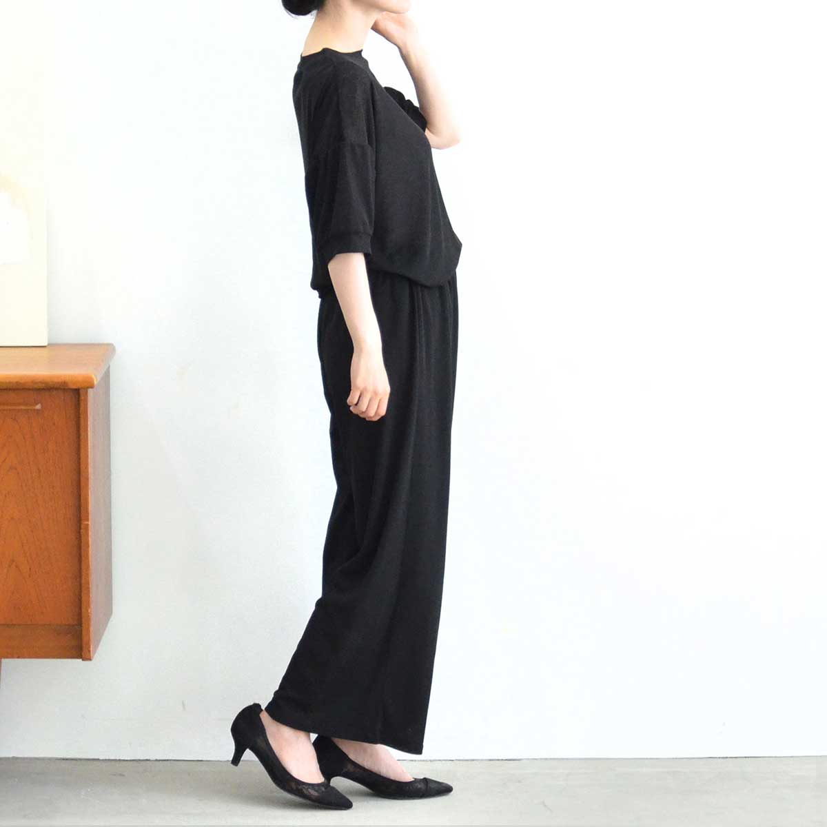 透け感ナシ地 チュニック＆ワイドパンツ セットアップ 2点セット 半袖 ゆったり M-L