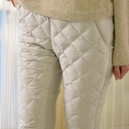 ダウン パンツ キルティング 暖か 防寒 ストレッチ ウエストゴム 秋 冬 M L ダウン80%・フェザー20%