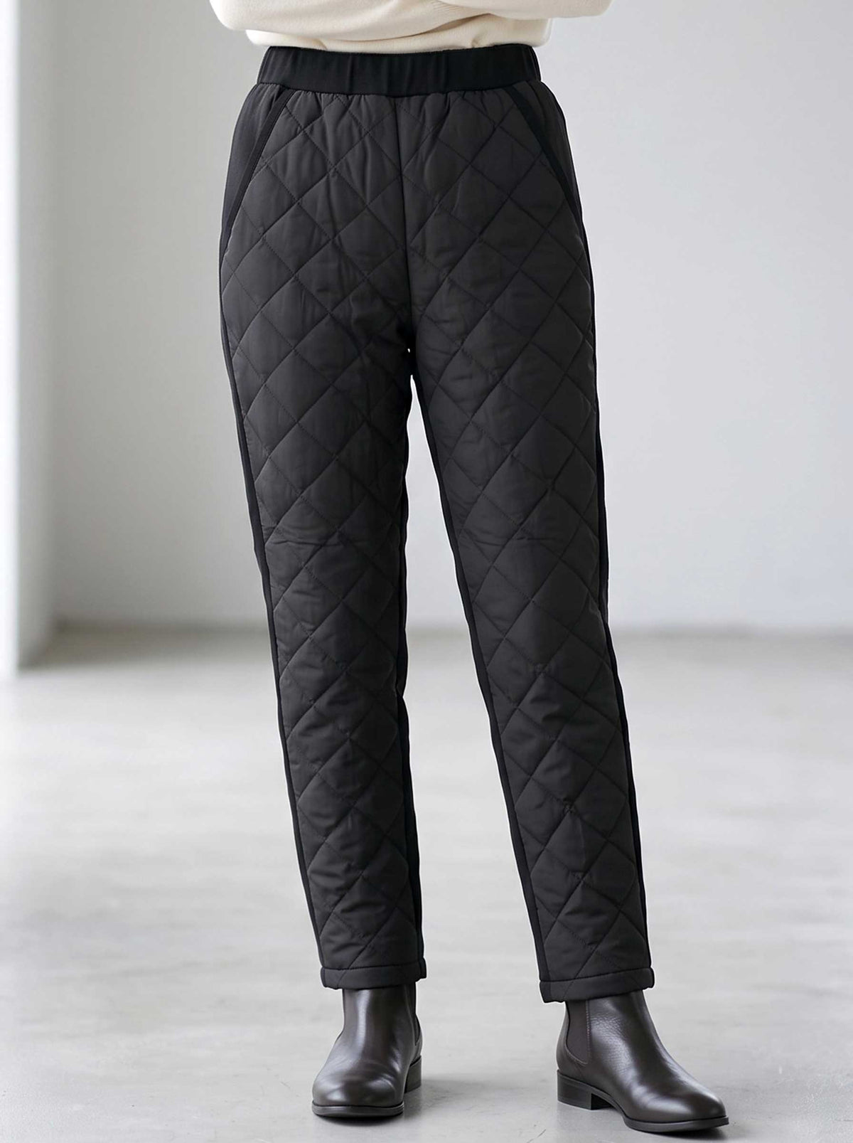 ダウン パンツ キルティング 暖か 防寒 ストレッチ ウエストゴム 秋 冬 M L ダウン80%・フェザー20%