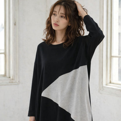 【M】ソフト段ボール配色チュニック ビッグシルエット モード切替 体型カバー SILENT WORTH