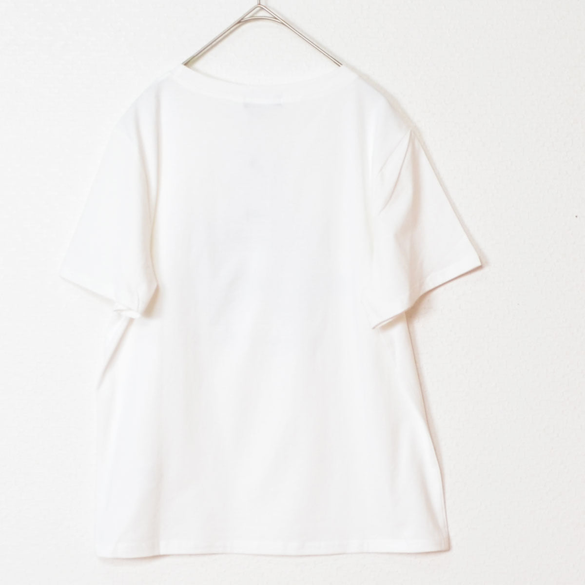 猫プリント Tシャツ スパンコール装飾 半袖 綿混 ストレッチ クルーネック 白
