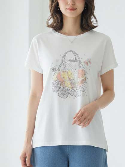 フラワー プリント Tシャツ 半袖 綿混 ストレッチ 涼しい トップス L-LL