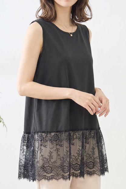 裾フローラルレース タンクトップ ロング丈 レイヤード インナー 体型カバー M-L