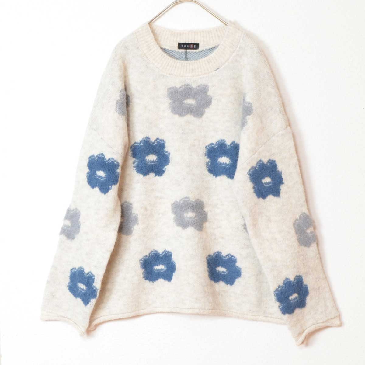 ニット プルオーバー セーター 花柄 ゆったり 体型カバー 秋 冬 M L