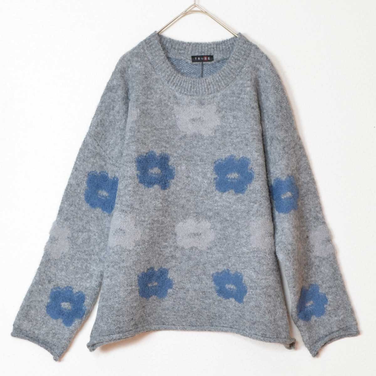 ニット プルオーバー セーター 花柄 ゆったり 体型カバー 秋 冬 M L