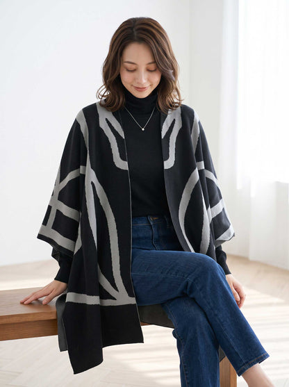 【M〜L】ニットショール×ハイネックニット×ワイドパンツの3点セット｜体型カバー・上品ニットアップ・TRUBE・N62-033