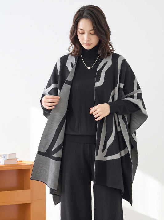 【M〜L】ニットショール×ハイネックニット×ワイドパンツの3点セット｜体型カバー・上品ニットアップ・TRUBE・N62-033