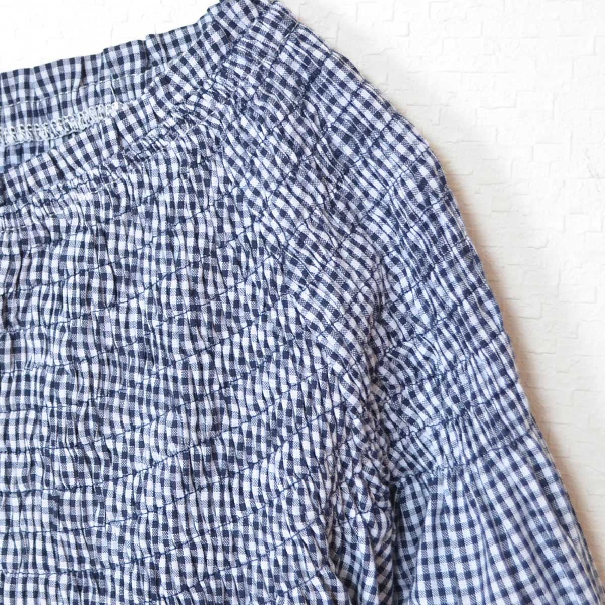 シャーリング カットワークレース トップス 綿混 ゆったり 体型カバー 七分袖 M-L